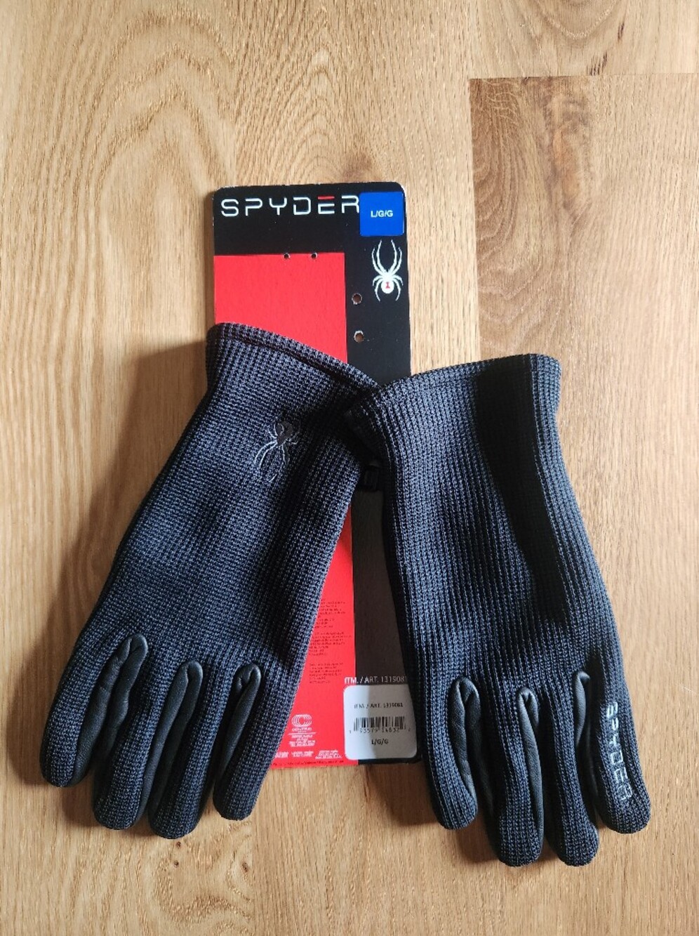 Spyder Men's Black Knit Tech Leather Gloves with Grip Large
